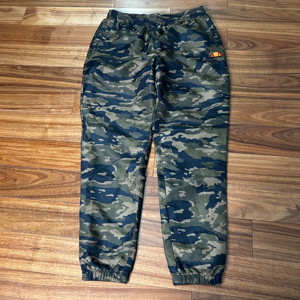 Ellesse Mens Camo Mesh Lined Track Pants Joggers Green Camouflage Small
